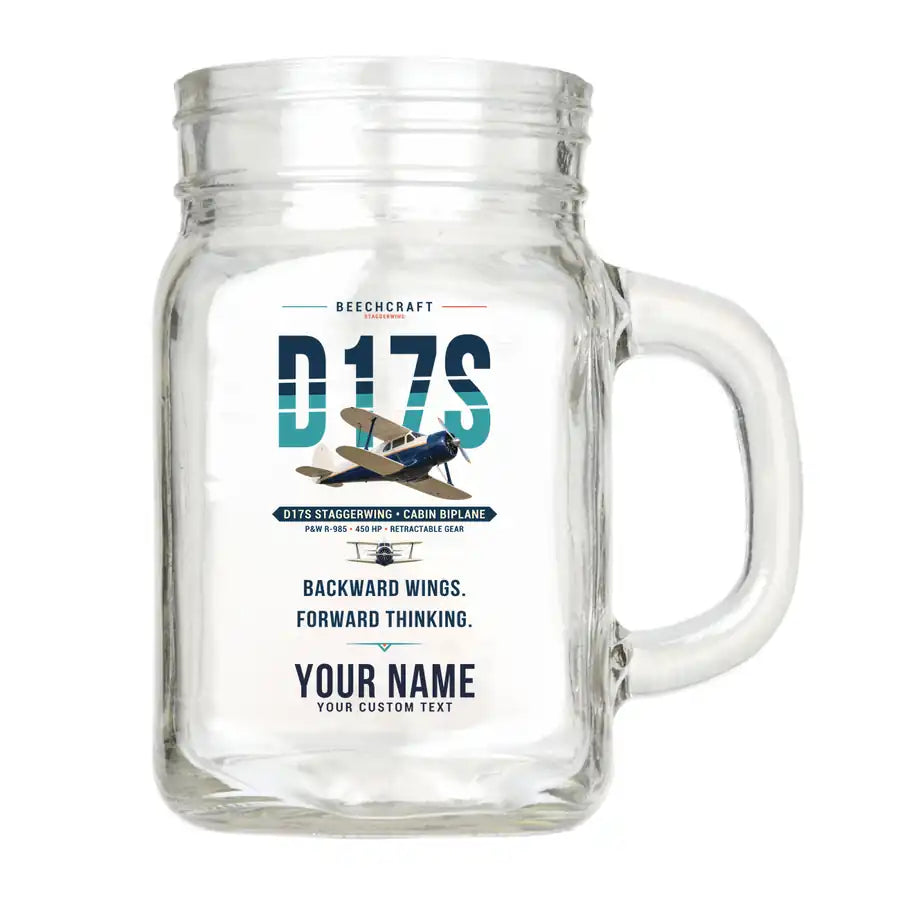 Beechcraft D17S Staggerwing - Original + Name - Cocktail Glass (Mason Jar)
