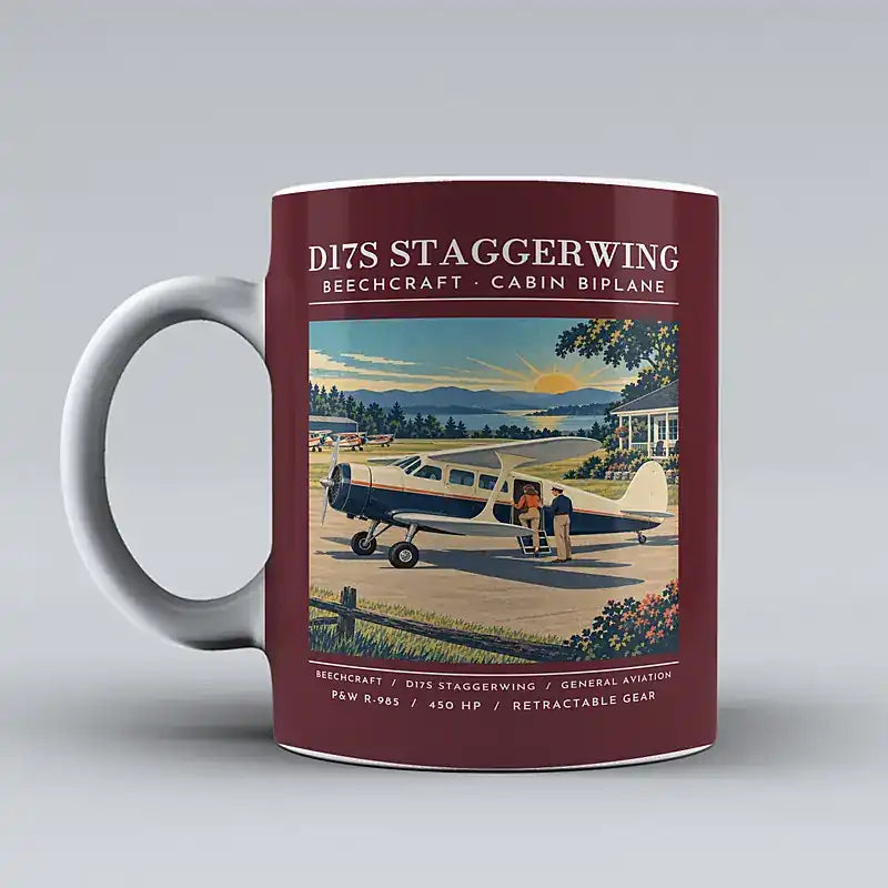 Beechcraft D17S Staggerwing - Poster - Mug - Dark Red