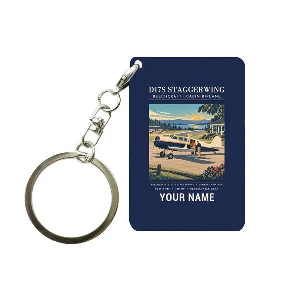 Beechcraft D17S Staggerwing - Poster + Name - Key Chain - Navy Blue