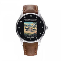 Thumbnail for Beechcraft D17S Staggerwing - Poster + Name - Leather Strap - Brown Leather Strap