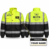 Thumbnail for Beechcraft D17S Staggerwing Reflective Winter Jackets - Heritage + Name - Fluorescent Yellow & Navy