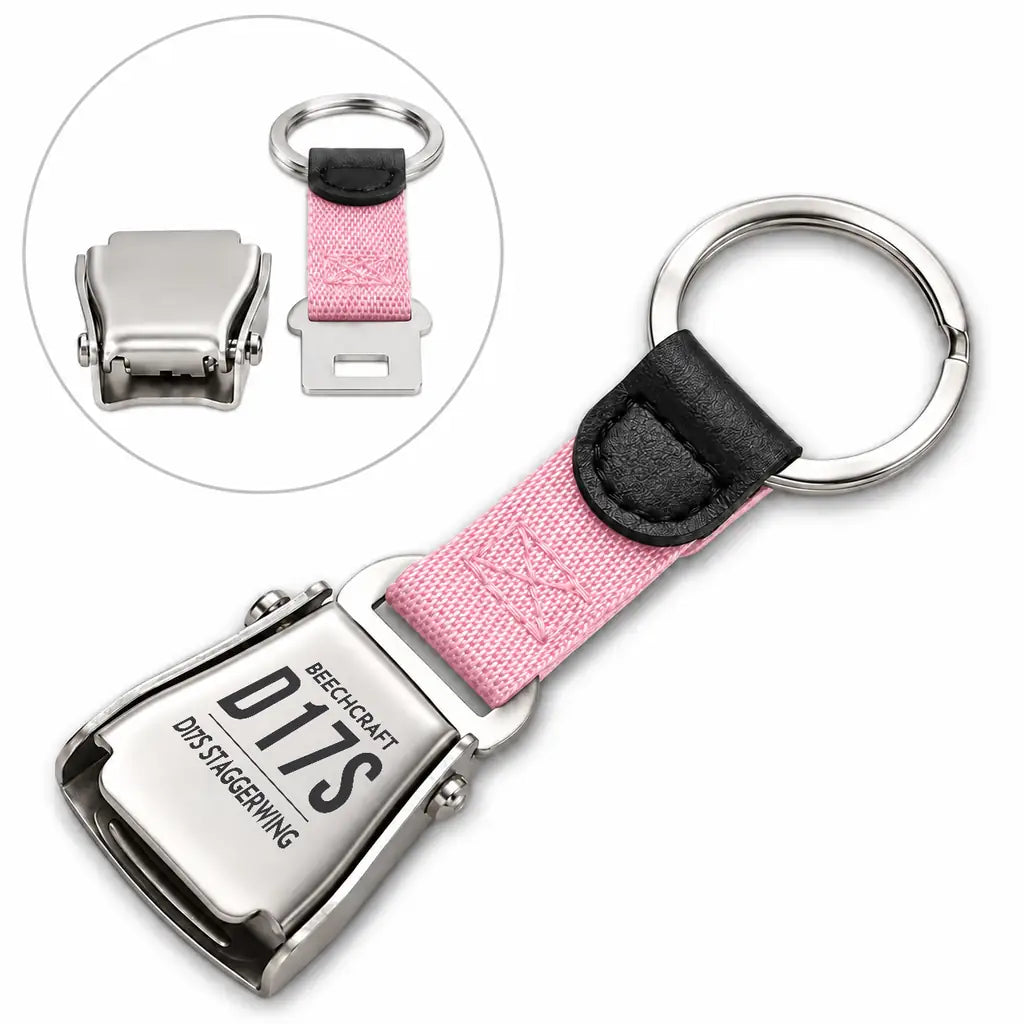 Beechcraft D17S Staggerwing - Seat Belt Key Chain - Tag - Pink