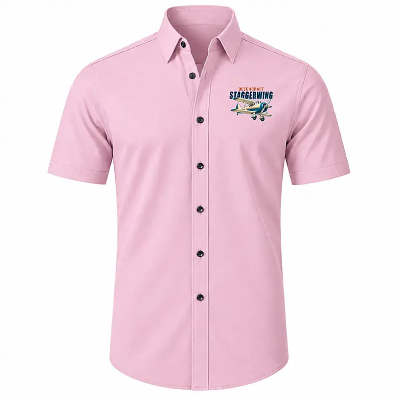 Beechcraft D17S Staggerwing - Short Sleeve Shirt - Cartoon - Pink
