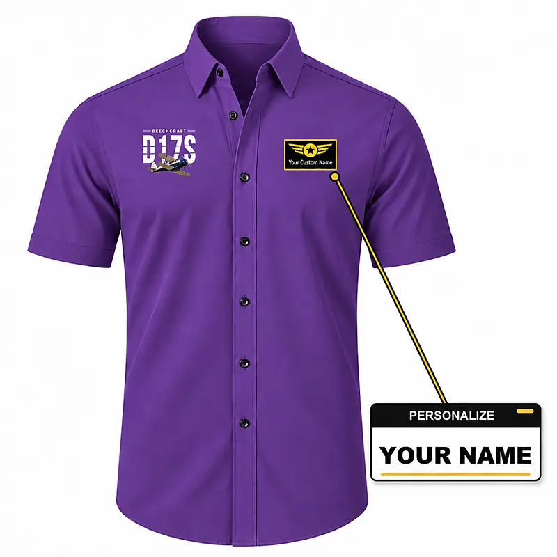 Beechcraft D17S Staggerwing - Short Sleeve Shirt - Original - Purple + NAME