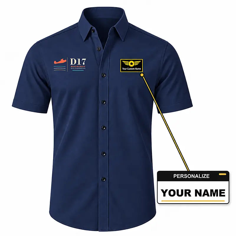 Beechcraft D17S Staggerwing - Short Sleeve Shirt - Poster - Dark Blue + NAME