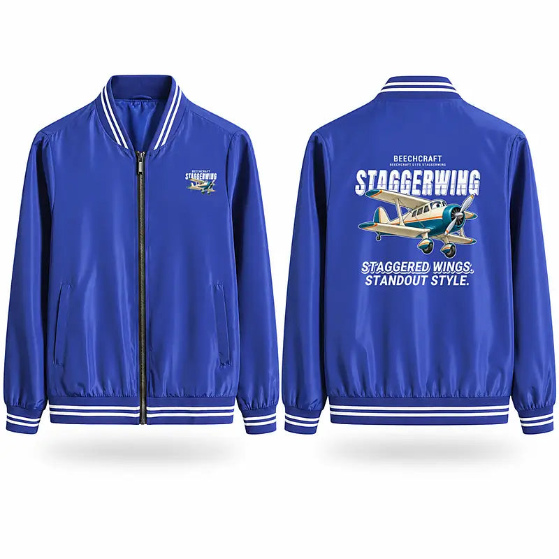 Beechcraft D17S Staggerwing Stylish Jackets - Baseball Collar - Cartoon - Royal Blue