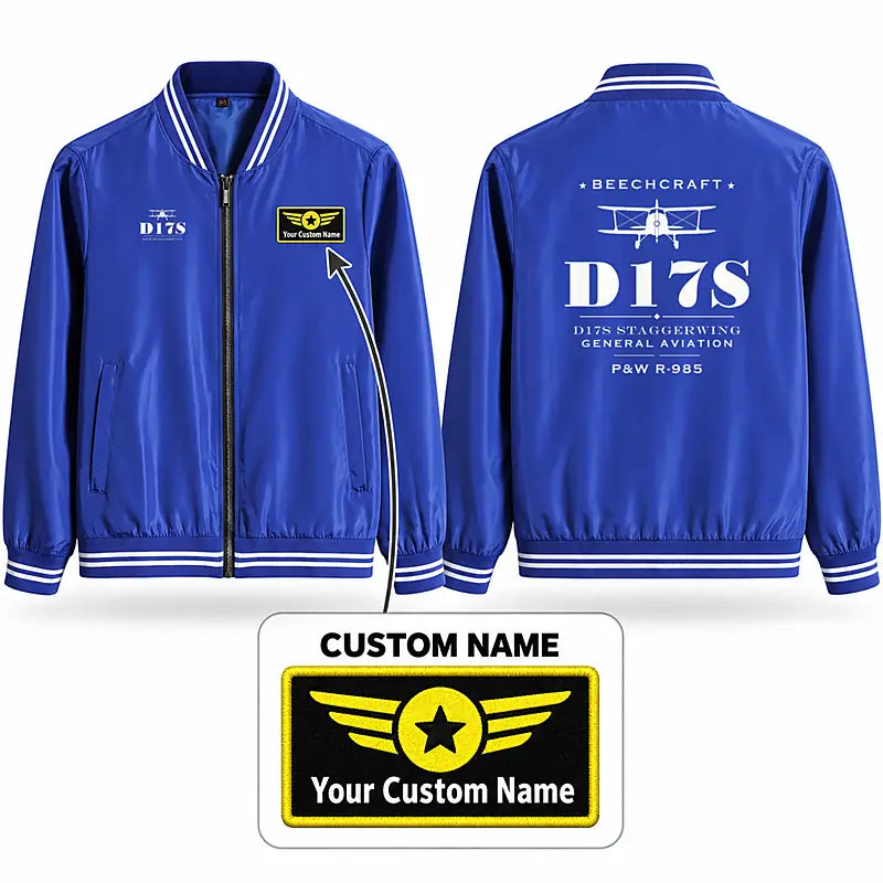Beechcraft D17S Staggerwing Stylish Jackets - Baseball Collar - Heritage + Name - Royal Blue