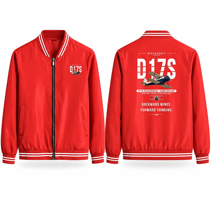 Beechcraft D17S Staggerwing Stylish Jackets - Baseball Collar - Original - Red