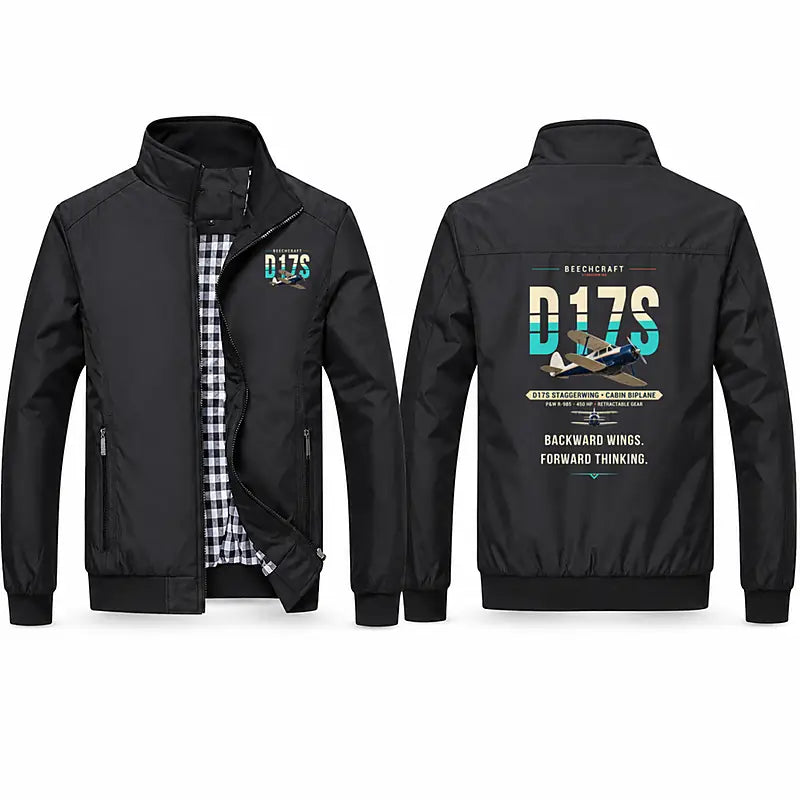 Beechcraft D17S Staggerwing Stylish Jackets - Stand Collar - Original - Black
