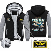 Thumbnail for Beechcraft D17S Staggerwing Zipped Sweatshirts - Cartoon + Name - Black & Gray