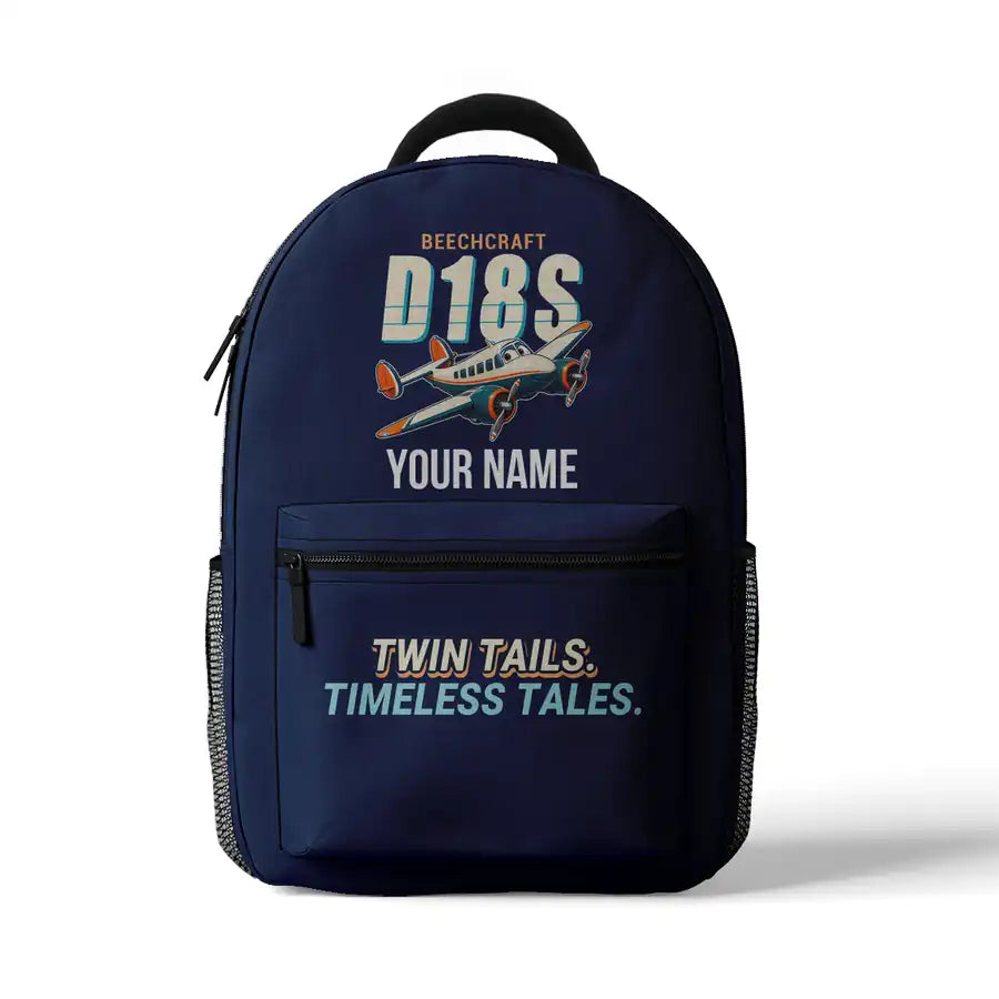 Beechcraft D18S Twin Beech - 3D Backpack - Cartoon + Name - Dark Blue