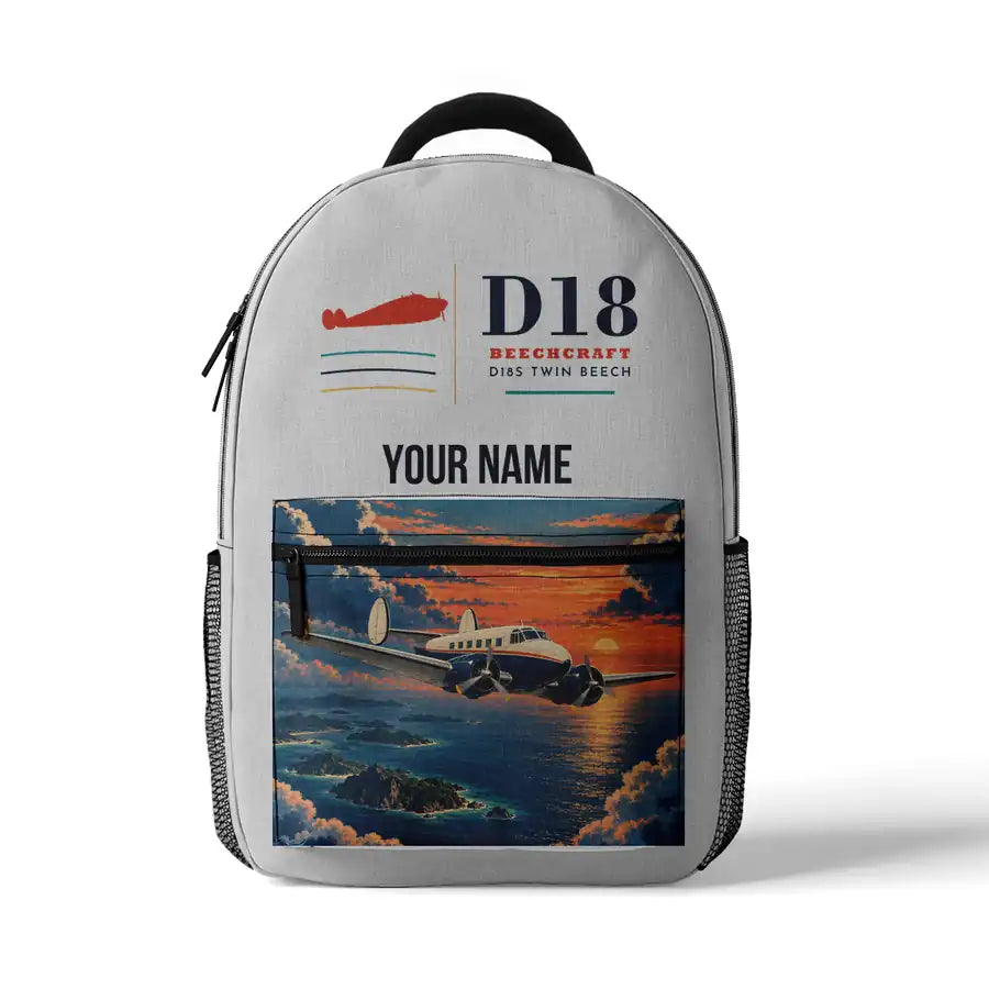 Beechcraft D18S Twin Beech - 3D Backpack - White + Name