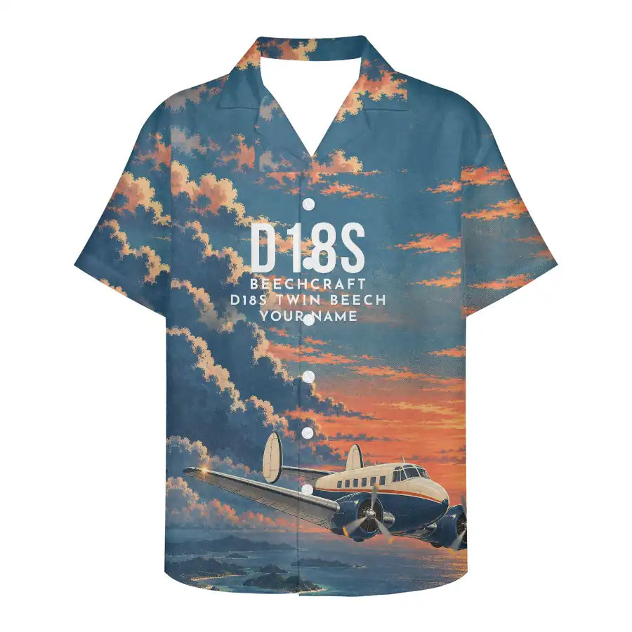 Beechcraft D18S Twin Beech 3D All-Over Print Clothing - Hawaiian Shirt - 3D + Name