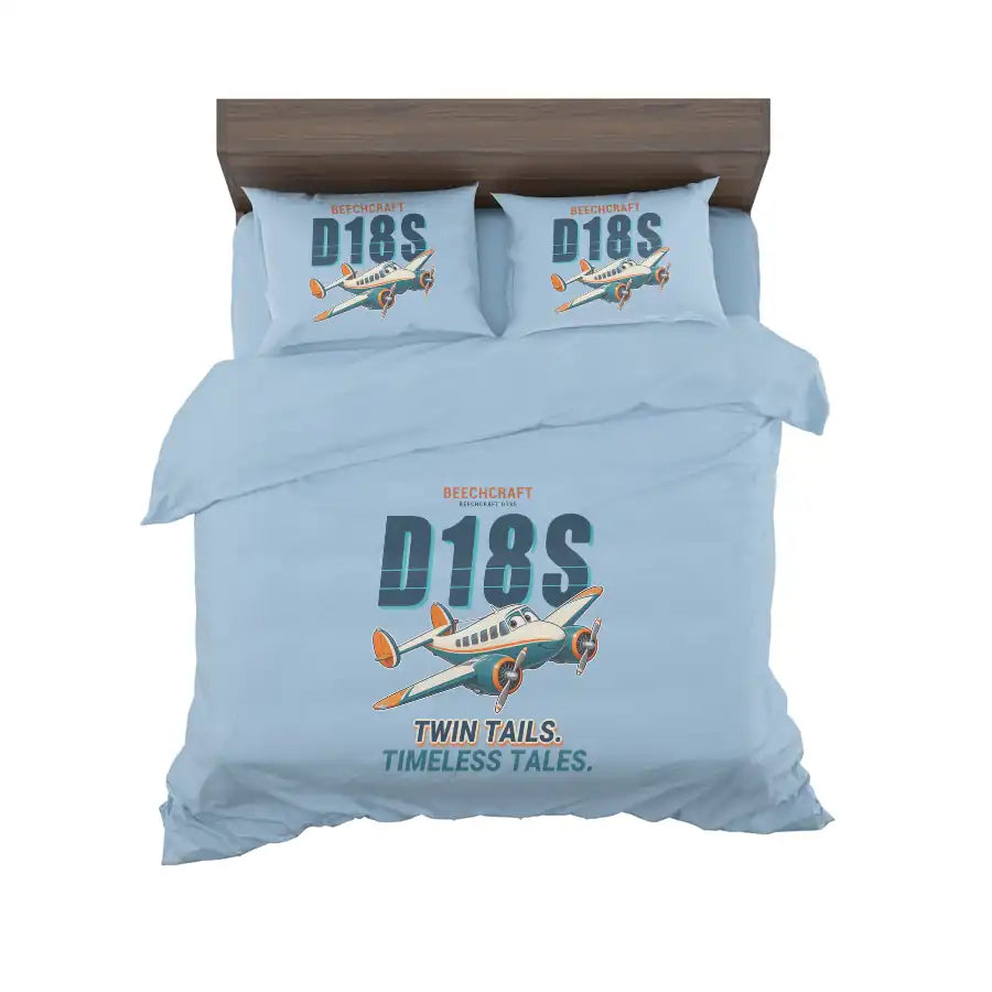 Beechcraft D18S Twin Beech - Cartoon - Bedding Set - Light Blue