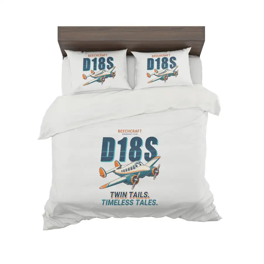 Beechcraft D18S Twin Beech - Cartoon - Bedding Set - White