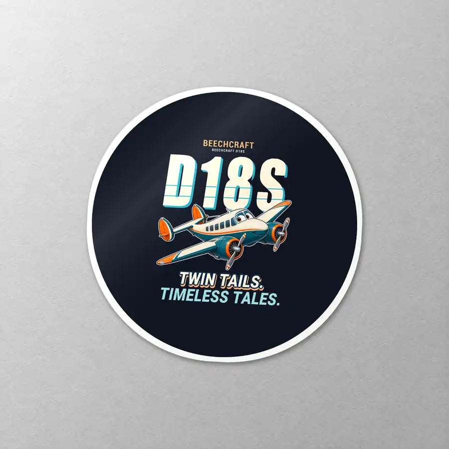 Beechcraft D18S Twin Beech - Cartoon - Circle Sticker - Close-up