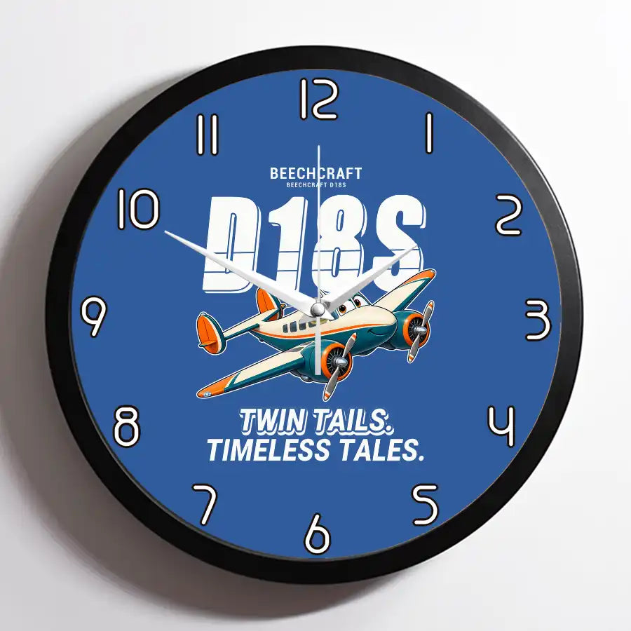 Beechcraft D18S Twin Beech - Cartoon - Framed - Blue