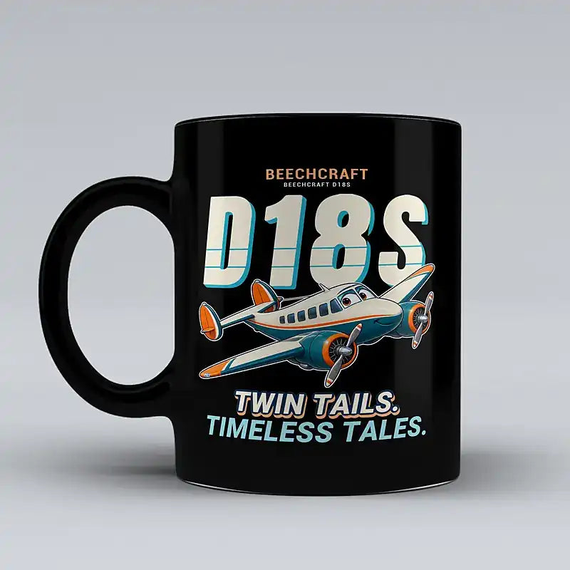 Beechcraft D18S Twin Beech - Cartoon - Mug - Black