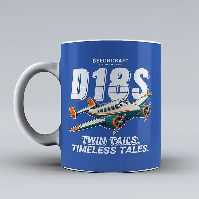 Beechcraft D18S Twin Beech - Cartoon - Mug - Blue