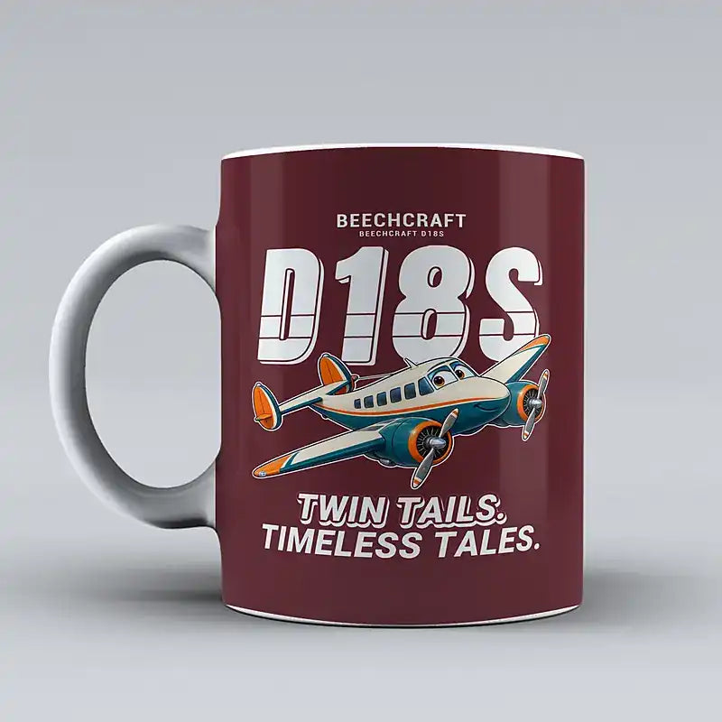 Beechcraft D18S Twin Beech - Cartoon - Mug - Dark Red