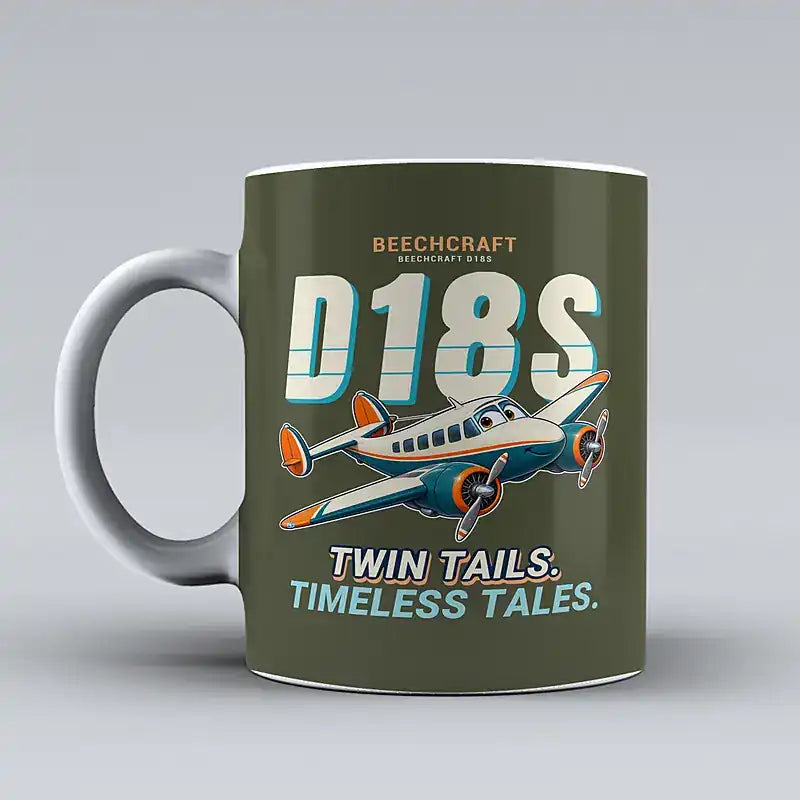 Beechcraft D18S Twin Beech - Cartoon - Mug - Green Army