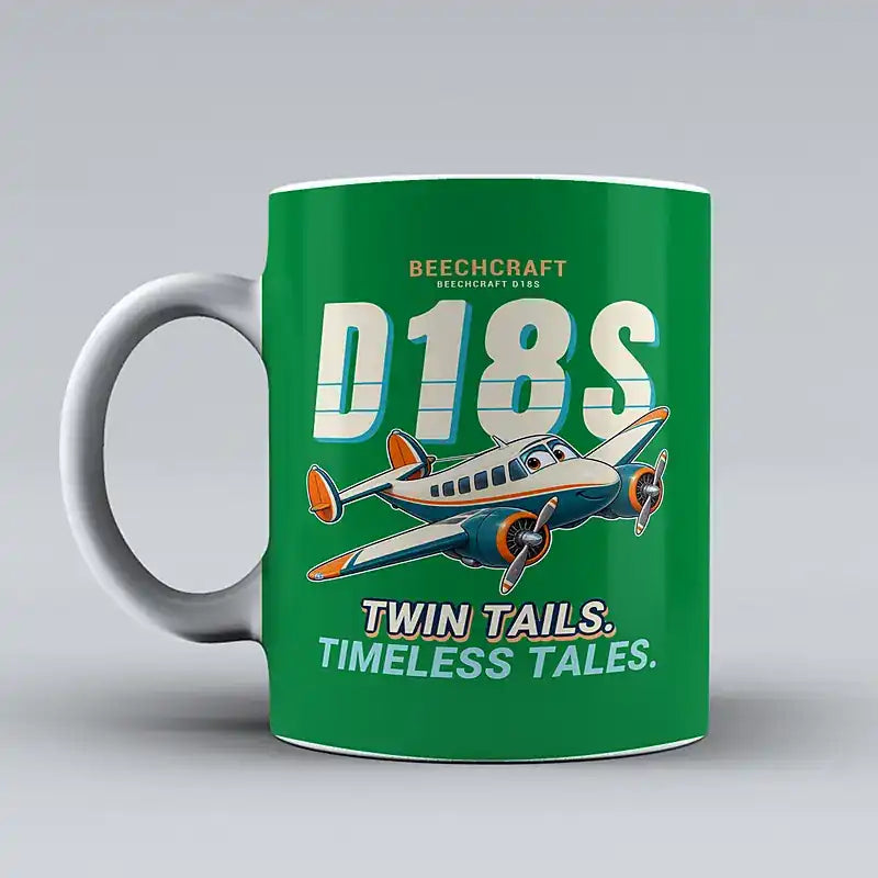 Beechcraft D18S Twin Beech - Cartoon - Mug - Green