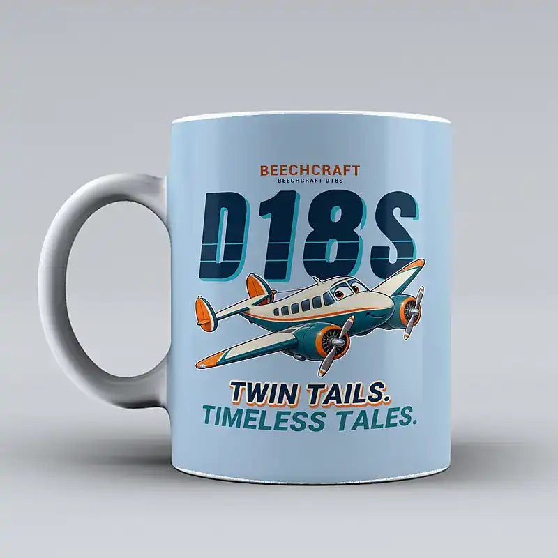 Beechcraft D18S Twin Beech - Cartoon - Mug - Light Blue