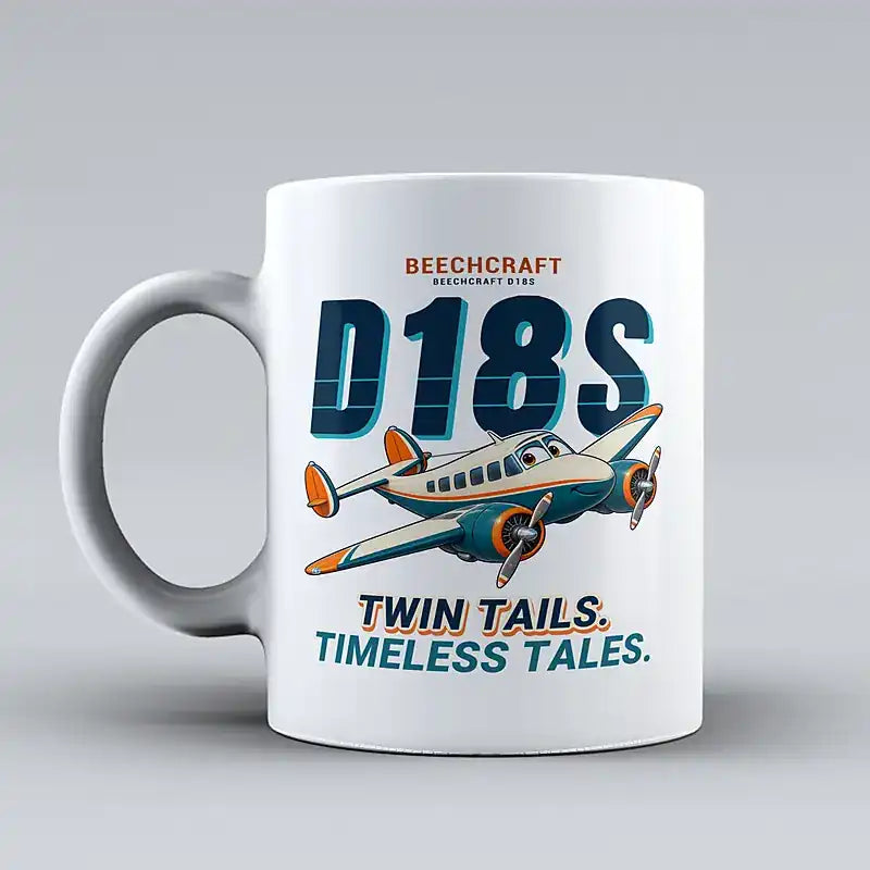 Beechcraft D18S Twin Beech - Cartoon - Mug - White