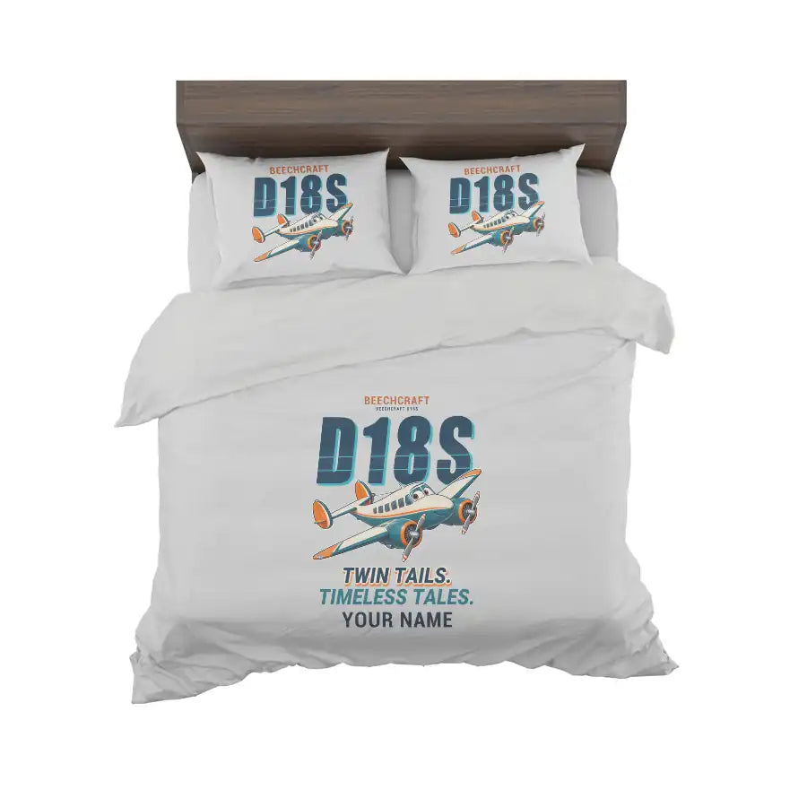 Beechcraft D18S Twin Beech - Cartoon + Name - Bedding Set - Light Gray