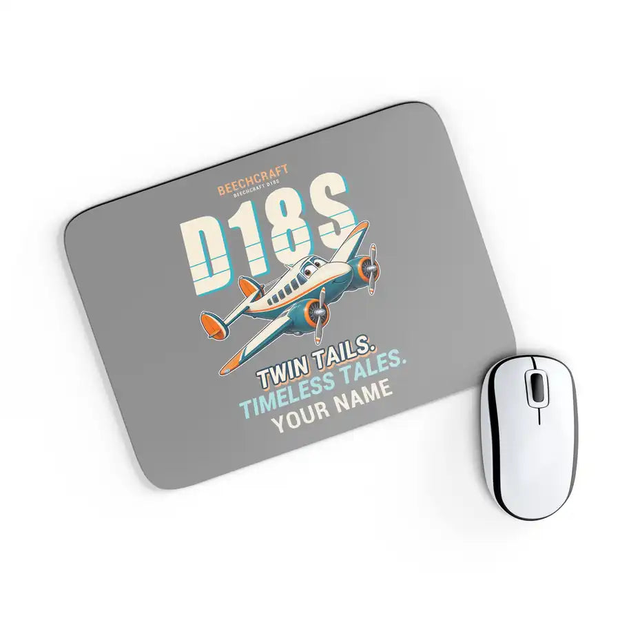 Beechcraft D18S Twin Beech - Cartoon + Name - Mouse Pad - Gray