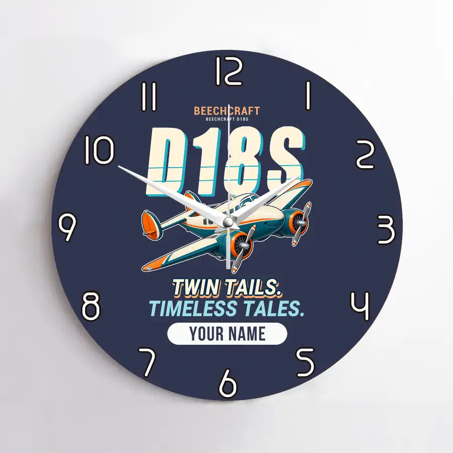 Beechcraft D18S Twin Beech - Cartoon + Name - No Frame - Navy Blue