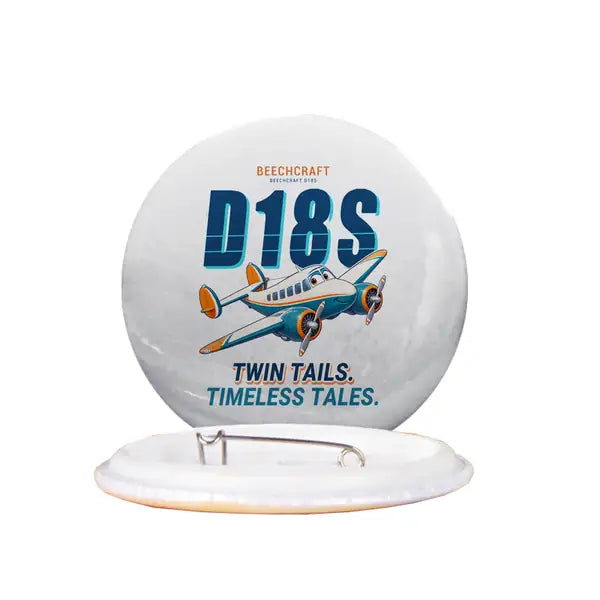 Beechcraft D18S Twin Beech - Cartoon - Pin - White