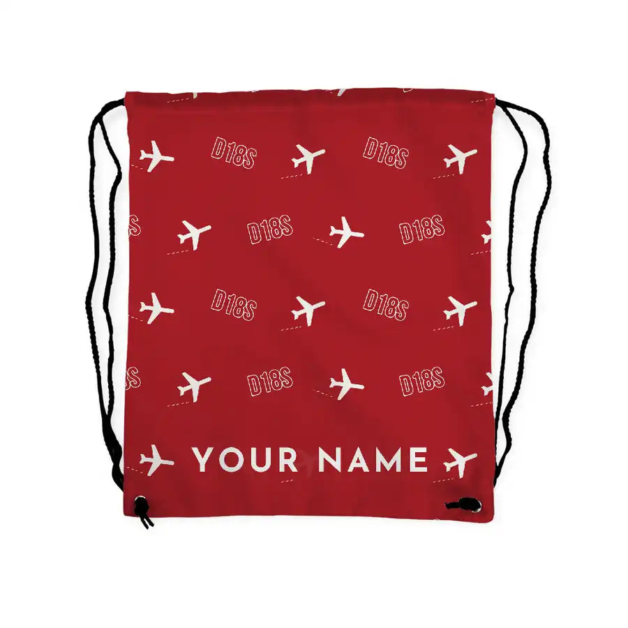 Beechcraft D18S Twin Beech - Drawstring Bag - 3D Pattern + Name - Red
