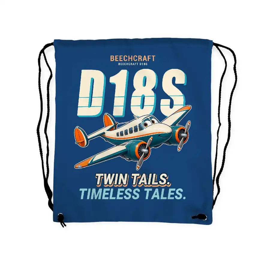 Beechcraft D18S Twin Beech - Drawstring Bag - Cartoon - Blue