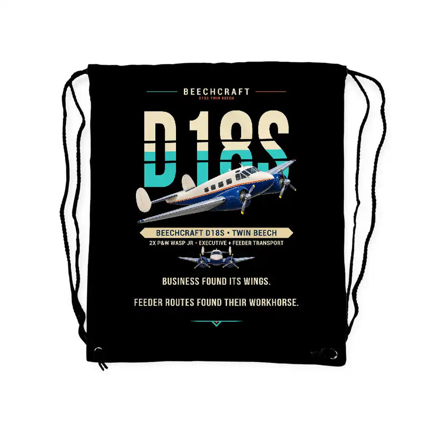 Beechcraft D18S Twin Beech - Drawstring Bag - Original - Black