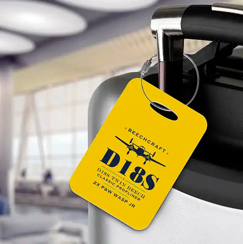Beechcraft D18S Twin Beech - Heritage - Luggage Tag - Yellow
