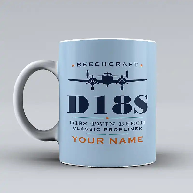 Beechcraft D18S Twin Beech - Heritage + Name - Mug - Light Blue