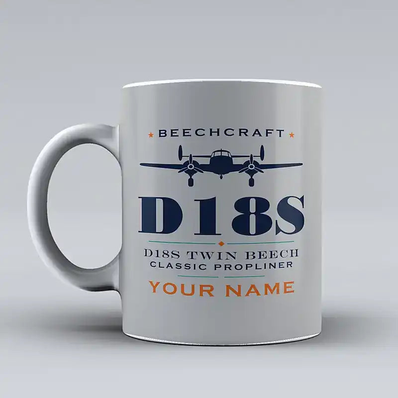 Beechcraft D18S Twin Beech - Heritage + Name - Mug - Light Gray