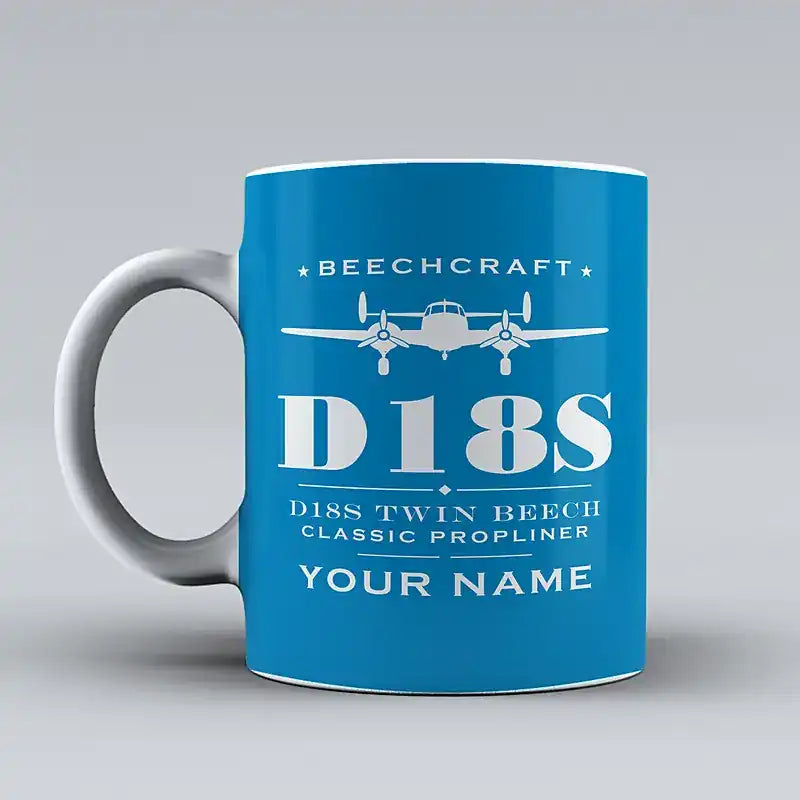 Beechcraft D18S Twin Beech - Heritage + Name - Mug - Turquoise