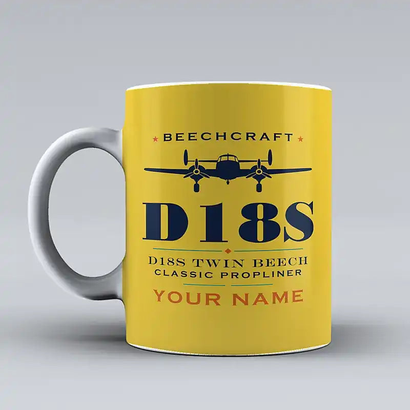 Beechcraft D18S Twin Beech - Heritage + Name - Mug - Yellow