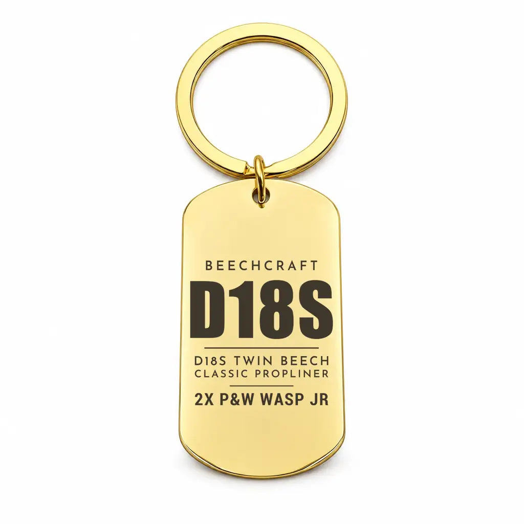 Beechcraft D18S Twin Beech - Key Chain - Tag - Gold