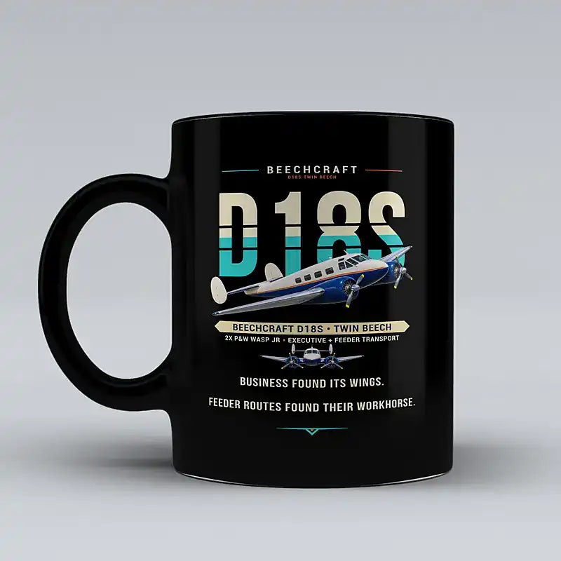 Beechcraft D18S Twin Beech - Original - Mug - Black
