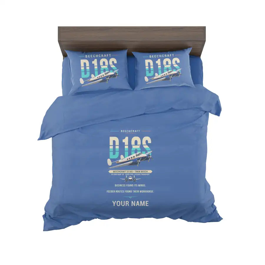 Beechcraft D18S Twin Beech - Original + Name - Bedding Set - Blue