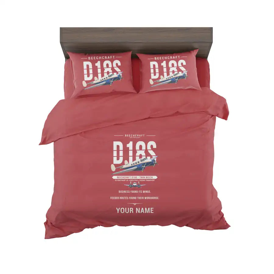 Beechcraft D18S Twin Beech - Original + Name - Bedding Set - Red