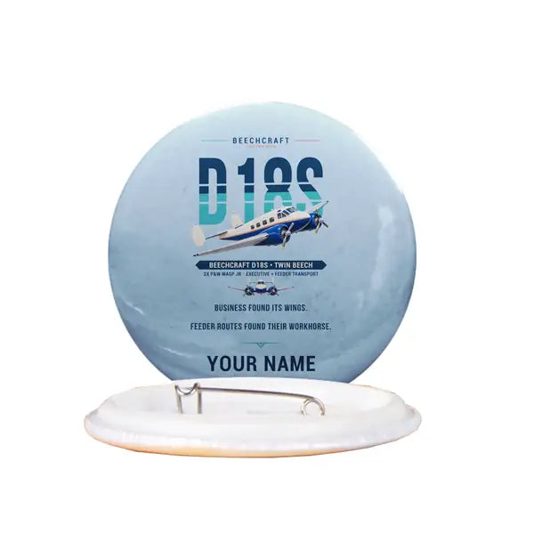 Beechcraft D18S Twin Beech - Original + Name - Pin - Light Blue