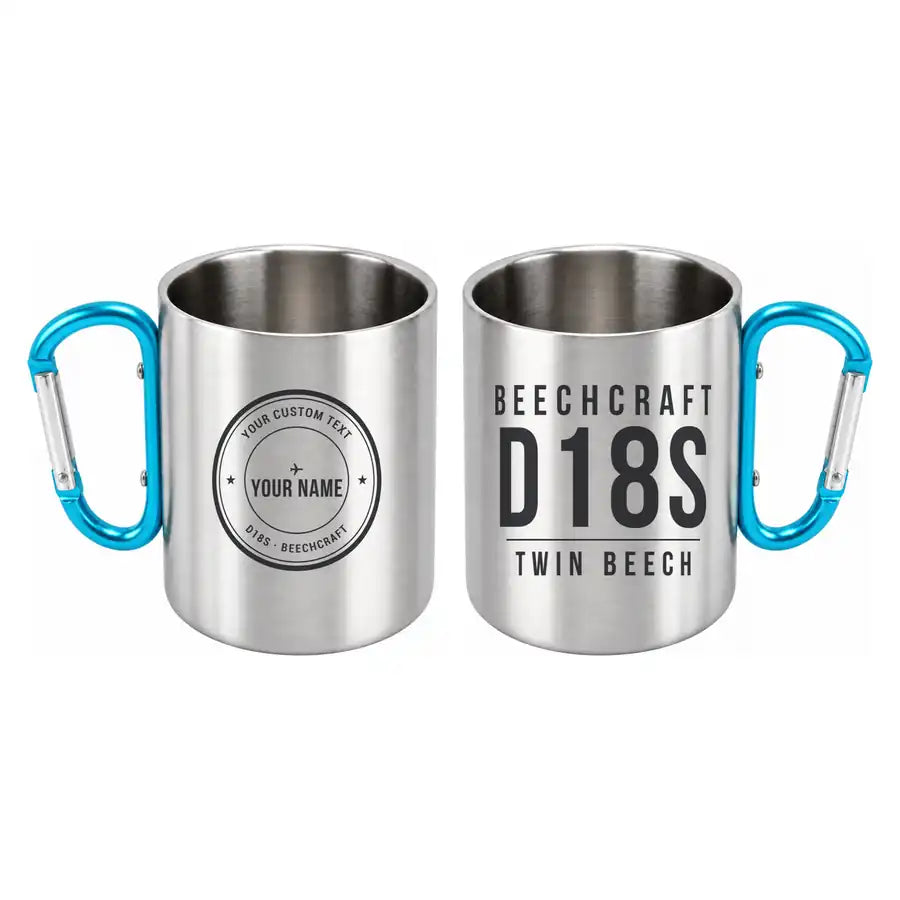 Beechcraft D18S Twin Beech - Outdoors Mug - Tag + Name - Light Blue
