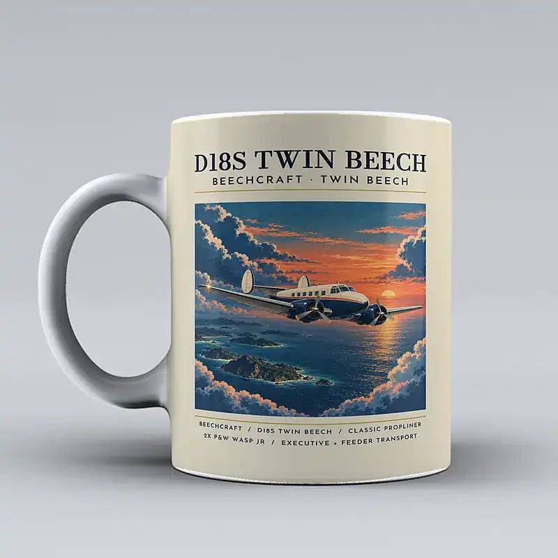 Beechcraft D18S Twin Beech - Poster - Mug - Beige