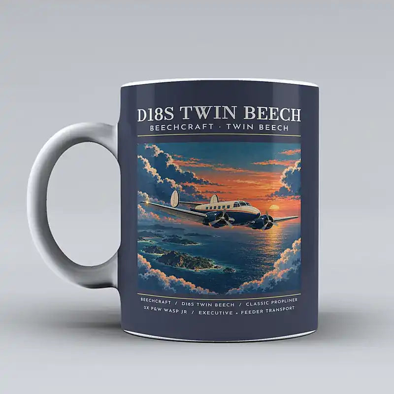 Beechcraft D18S Twin Beech - Poster - Mug - Dark Blue