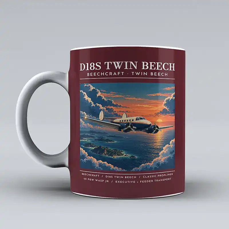 Beechcraft D18S Twin Beech - Poster - Mug - Dark Red