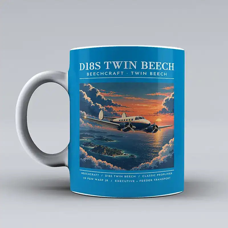 Beechcraft D18S Twin Beech - Poster - Mug - Turquoise